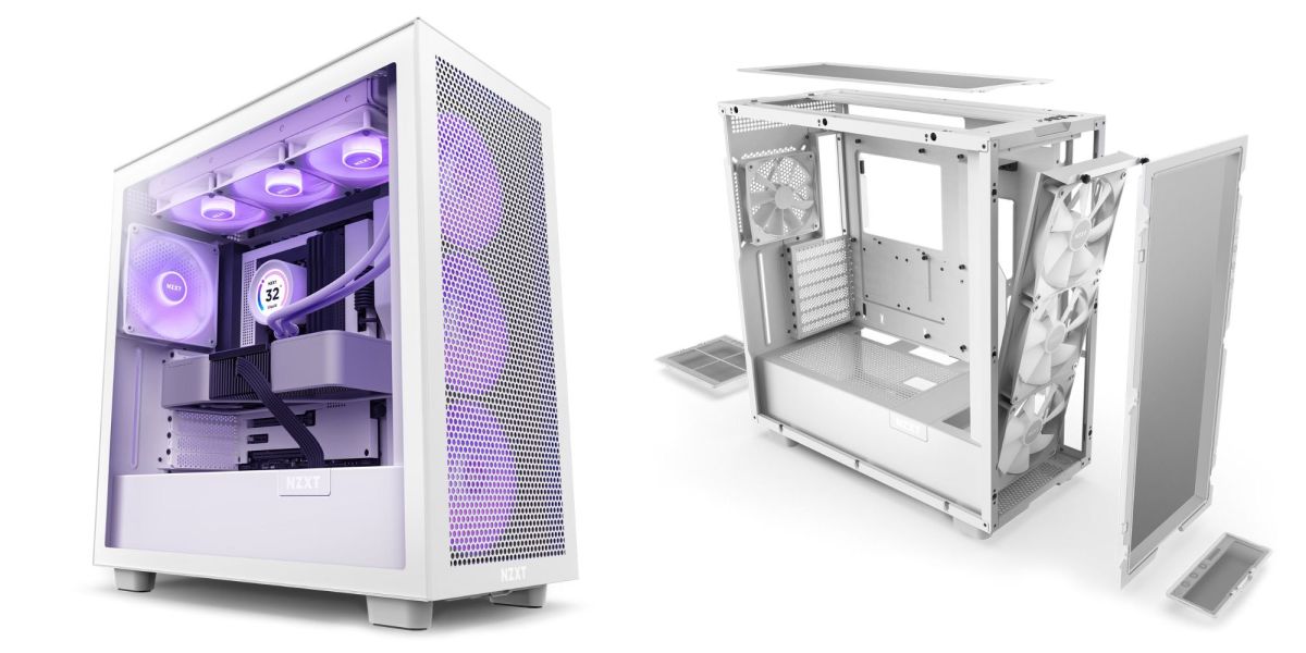 Image showing renders of NZXT's H7 Flow RGB case in white.