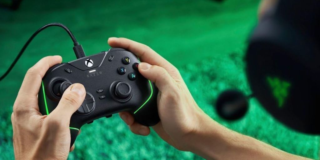 Image showing a person using Razer's Wolverine V2 Pro wired controller.