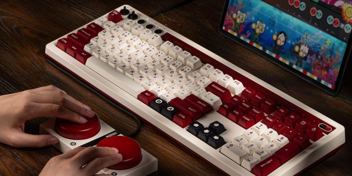 Image showing a person using 8BitDo's new Retro 108 Mechanical keyboard.