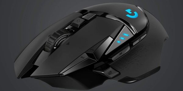 Image showing a render of Logitech G502 gaming mouse in black.