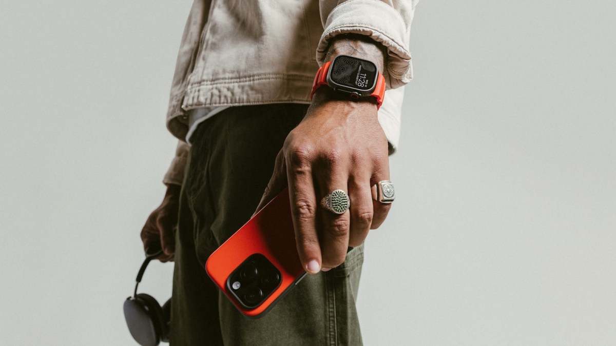 Nomad vibrant orange Magma iPhone case and Apple Watch Band