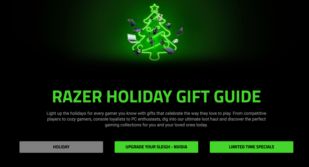 Razer Black Friday 2024 Holiday Gift Guide ad.