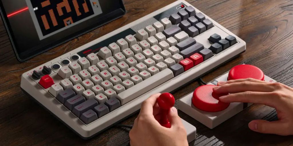 Image showing 8BitDo's Retro Mechanical Keyboard with buttons and Joystick.