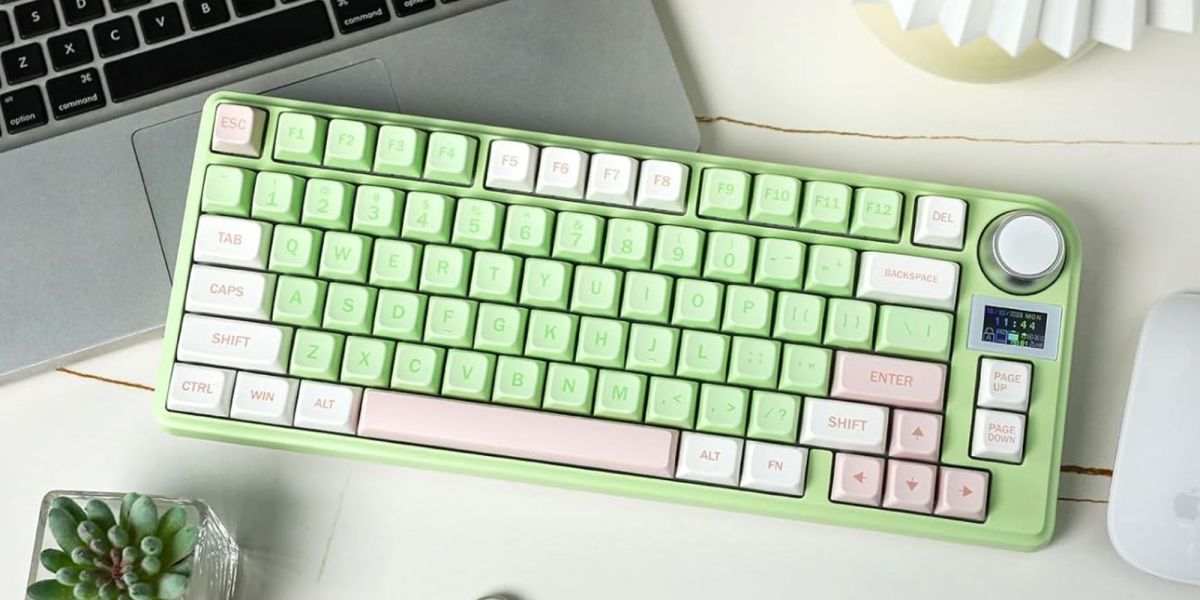 Image showing Epomaker's TH80-X mechanical keyboard in green.