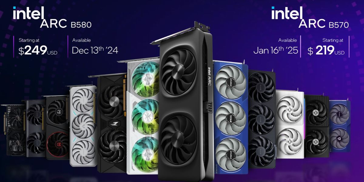 Image showing a render of Intel's new B-series Battlemage graphics cards.