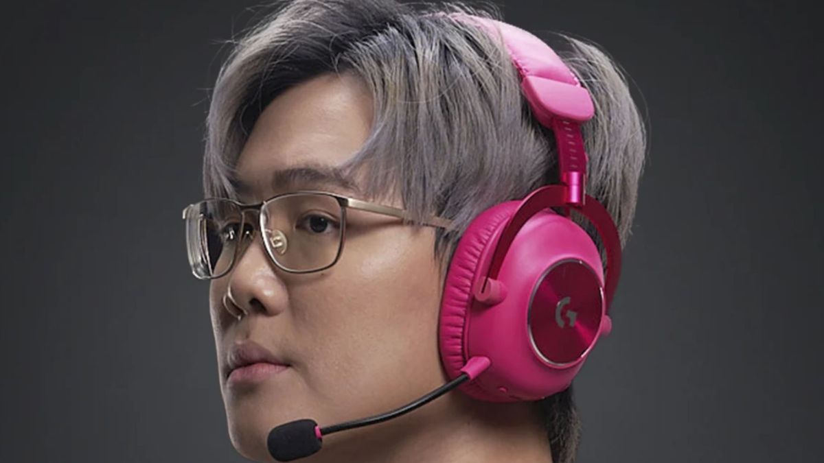 Image showing a person wearing Logitech's G PRO X 2 LIGHTSPEED headset in magenta colorway.