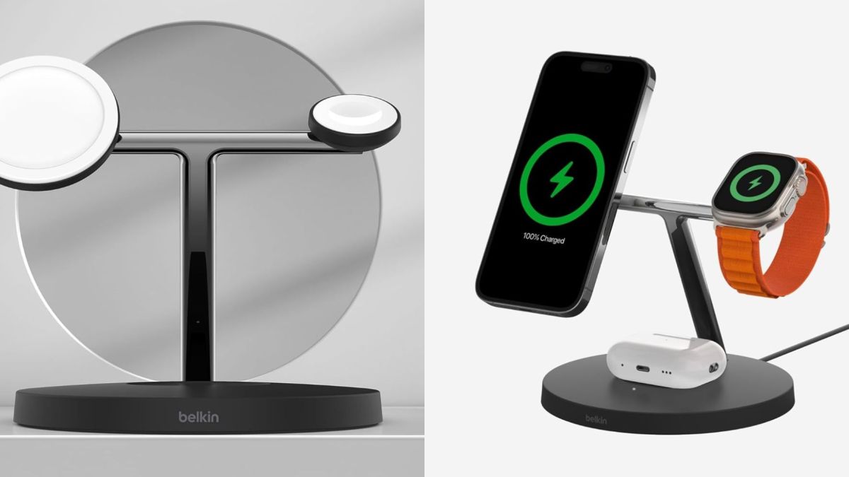 Image showing renders of Belkin's 3-in-1 BoostCharge Pro charger.