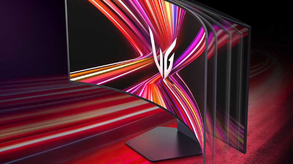 Image showing a render of LG's bendable 5K OLED display.