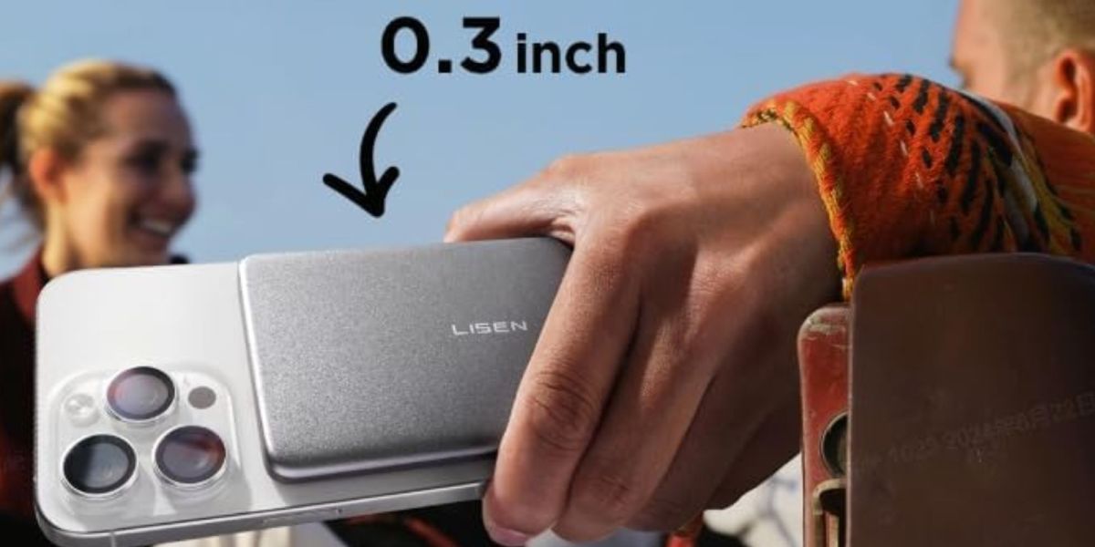 Image showing a person holding LISEN's slim power bank.