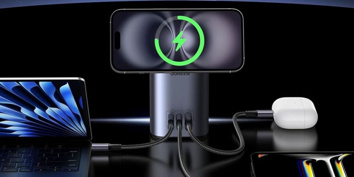 Image showing a render of UGREEN's 65W Nexode 3-port charging station.